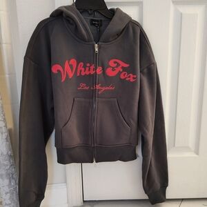 White Fox Boxy Zip Front Hoodie Volcanic XS/S